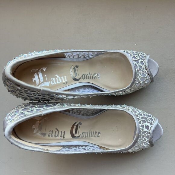 Lady Couture Ivy Peep Toe Silver Lace Mesh Stiletto Heels NIB Women’s EU 38 US 7 - Picture 8 of 16